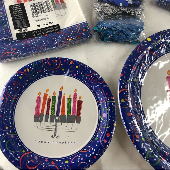 Hanukkah Chanukah Plates Napkins Cups Party Serves 8 “Playful Menorah” NEW - Picture 5 of 12